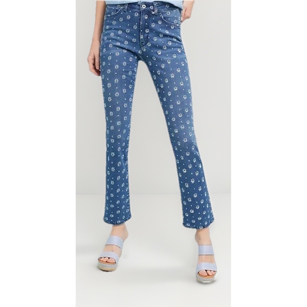 Pilcro and the Letterpress Daisy Floral Embroidered Crop Bootcut Jeans Size 29